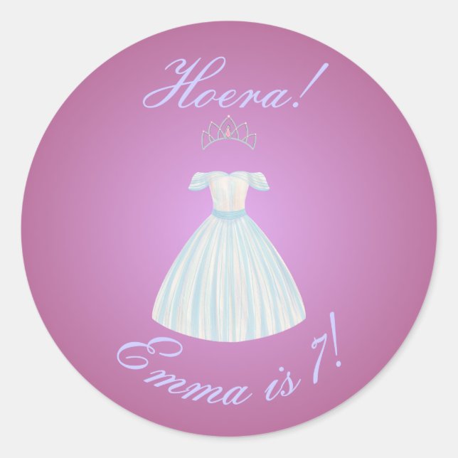 Prinzessin Sticker "Hurra!" Rosa Gradient & Blaues (Vorderseite)