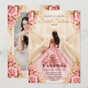 Prinzessin süße 16 Foto Pink und Gold Einladung