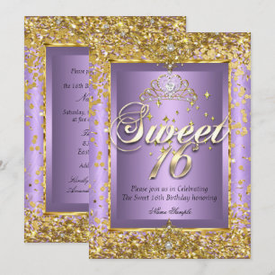 Prinzessin Süße 16 Gold Lavendel Violett Party Einladung