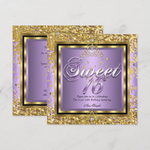 Prinzessin Süße 16 Gold Lila Violett Party Einladung