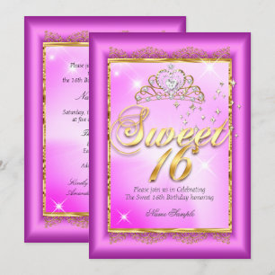 Prinzessin Süße 16  Heiß Rosa Magenta Gold Party Einladung