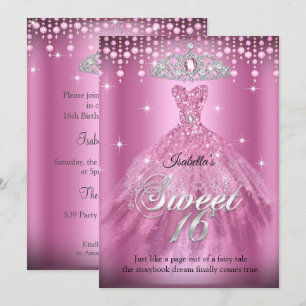 Prinzessin Sweet 16 Geburtstags Rosa Kleid Tiara Einladung