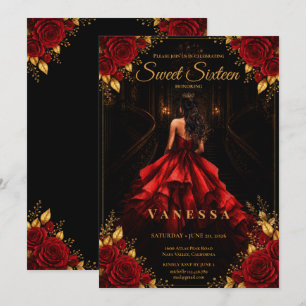 Prinzessin Sweet 16 Rot Gold Einladung