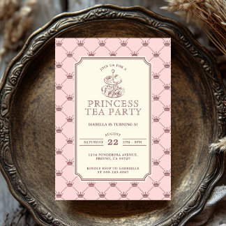 Prinzessin Teeparty Elegantes Rosa Kronen Muster Einladung
