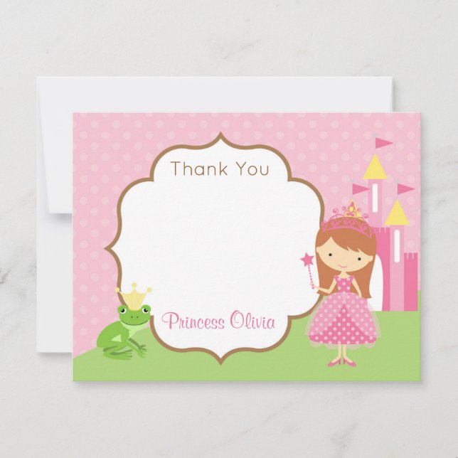 Prinzessin Thank You Cards (rotes Haar/brünett) Dankeskarte (Vorderseite)