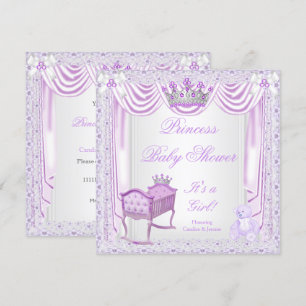 Prinzessin Tiara Baby Shower Flieder Wiegen Satin  Einladung