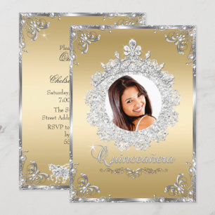 Prinzessin Tiara Gold Silber Glanz Quinceanera Einladung