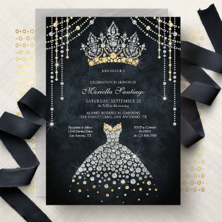 Prinzessin Tiara Krone Kleid Quinceanera Einladung