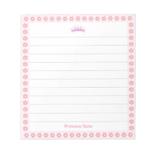 Prinzessin Tiara & rosa Blumen auf liniert Notizblock
