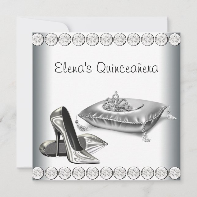 Prinzessin Tiara White Quinceanera High Heel Shoes Einladung (Vorderseite)