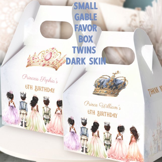 Prinzessin Twins Crown Royal Birthday Geschenkschachtel (Prince Princess Twins Crown Royal Birthday Favor Boxes Dark Skin)