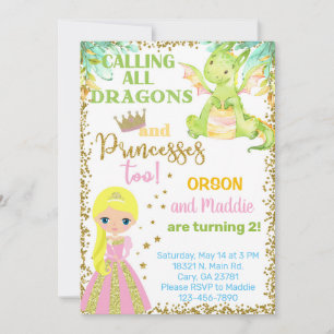 Prinzessin und Drachenbruder zum Geburtstag.  Einladung