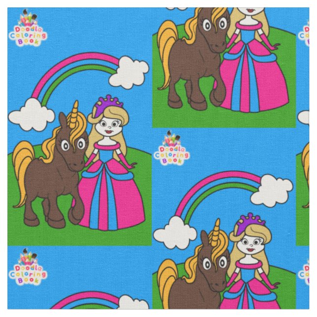 Prinzessin und Einhorn Stoff (Nahaufnahme)