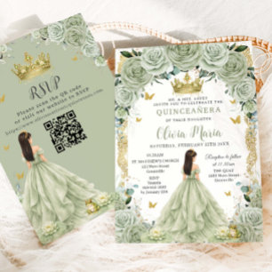 Prinzessin und Frosch Sage Grün Blumige Quinceañer Einladung