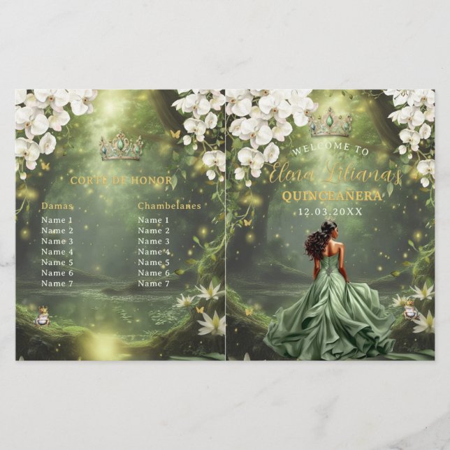 Prinzessin und Frosch Salbeigrün Quinceanera-Progr (Vorderseite)