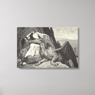 Prinzessin und Pet-Drache Mittelalter Leinwanddruck