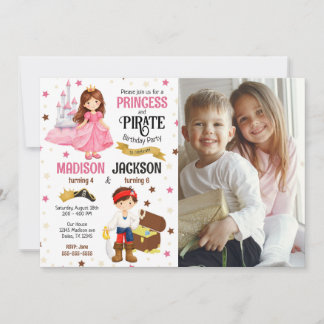 Prinzessin und Pirat Foto Geschwister Gemeinsamer  Einladung
