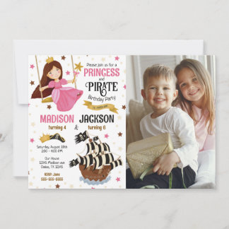 Prinzessin und Pirat Foto Geschwister Gemeinsamer  Einladung