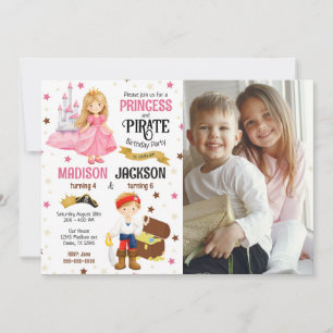 Prinzessin und Pirat Foto Geschwister Gemeinsamer  Einladung
