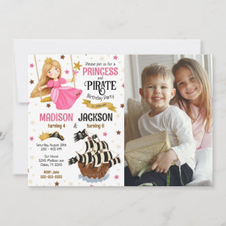 Prinzessin und Pirat Foto Geschwister Gemeinsamer  Einladung