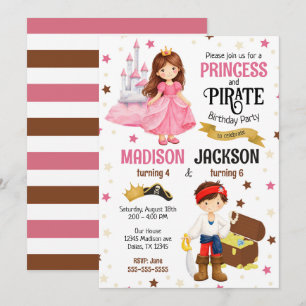 Prinzessin und Piraten-Kinder-Geschwister-Joint-Ge Einladung