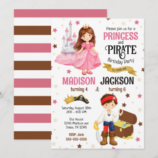 Prinzessin und Piraten-Kinder-Geschwister-Joint-Ge Einladung