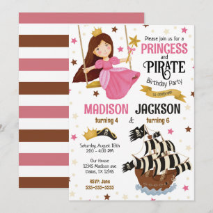 Prinzessin und Piratengeschwister gemeinsamer Gebu Einladung