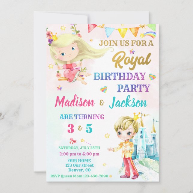 Prinzessin und Prinzessin zum Geburtstag Einladung (Vorderseite)