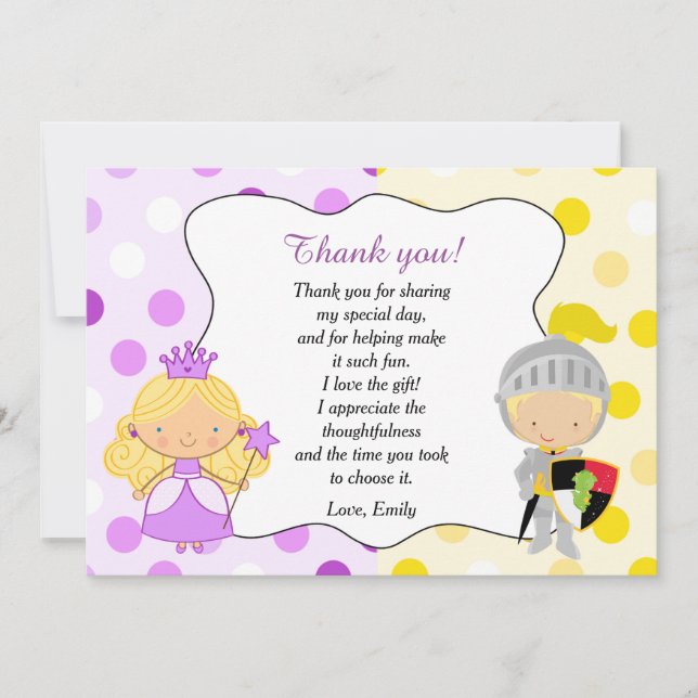 Prinzessin und Ritter danken Ihnen zu kardieren Dankeskarte (Vorderseite)