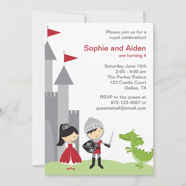 Prinzessin und Ritter Einladung zum Geburtstag (Vorderseite)