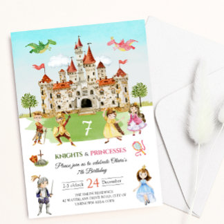 Prinzessin und Ritter Magischer Drache Kindergebur Einladung