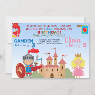 Prinzessin und Rittergeschwister zum Geburtstag. Einladung