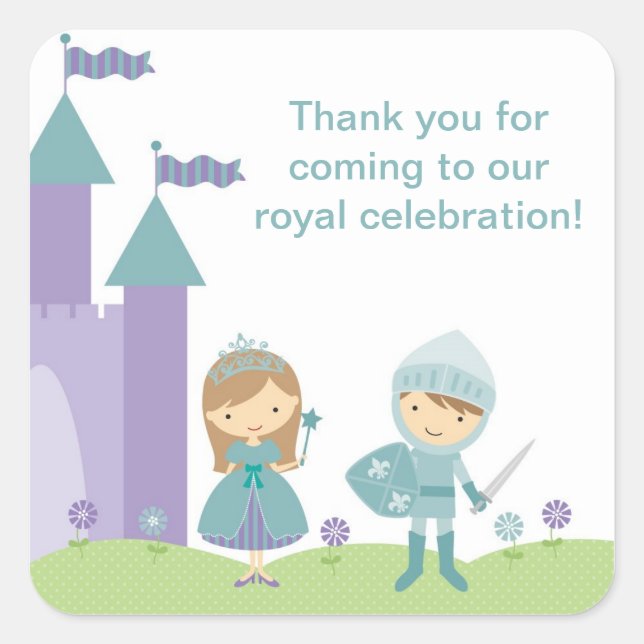 Prinzessin und Ritterkleber Quadratischer Aufkleber (Vorderseite)
