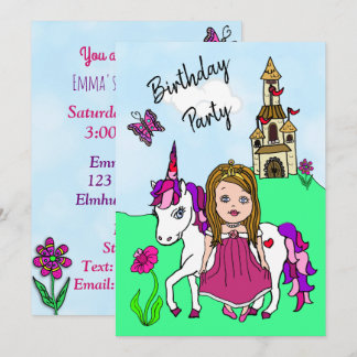 Prinzessin und Unicorn Girls Geburtstagsparty Einladung