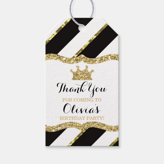 Prinzessin Vielen Dank Tag, Schwarz, Gold Glitzer, Geschenkanhänger (Vorderseite)