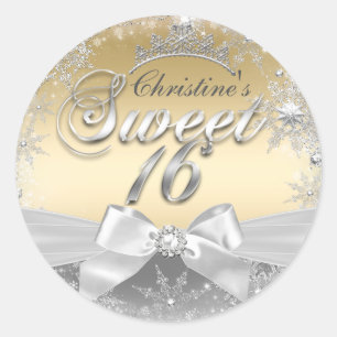 Prinzessin Winter Wonderland Gold Sweet 16 Aufkleb Runder Aufkleber