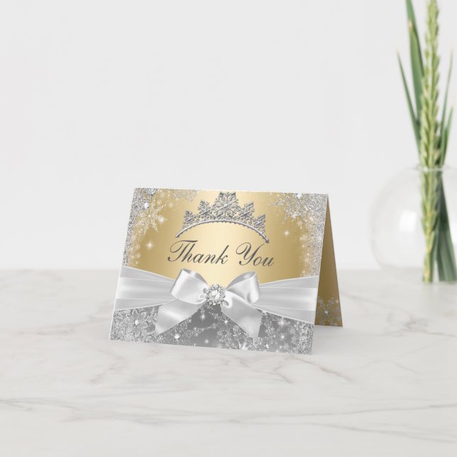 Prinzessin Winter Wonderland Gold Thank Sie Dankeskarte (Vorderseite)