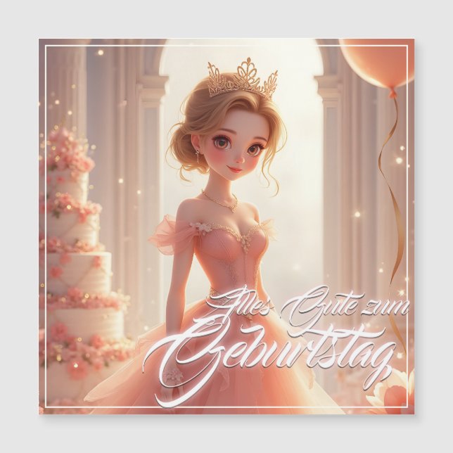 Prinzessin zum Geburtstag im rosa Traumkleid Magnetkarte (Vorderseite)