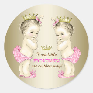 Prinzessin Zwillings-Mädchen-Baby-Party Runder Aufkleber