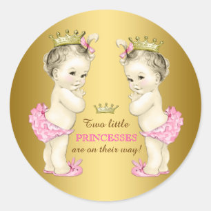 Prinzessin Zwillings-Mädchen-Baby-Party Runder Aufkleber