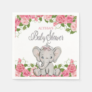 Prinzessinnen-Elefanten-Diadem Rosa Floral Baby Sh Serviette