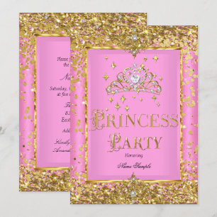 Prinzessinnen-Geburtstagsfeier Rosa Goldene Tiara Einladung