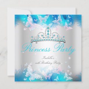 Prinzessinnen-Party Rosa Türkis Blau Diadem Schmet Einladung
