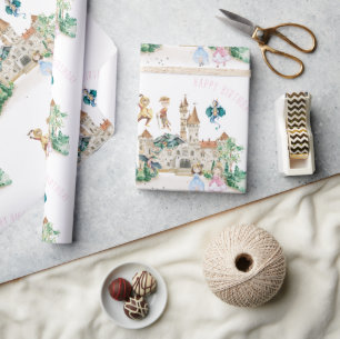 Prinzessinnen, Ritter & Drachen Märchen Geburtstag Geschenkpapier