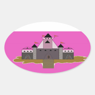 Prinzessinnen-Schloss in Rosa Ovaler Aufkleber
