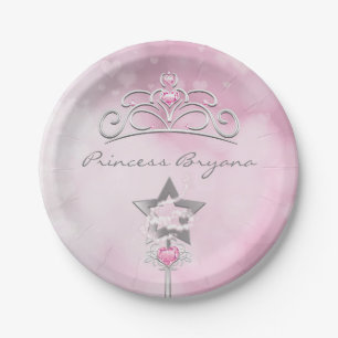 Prinzessinnen-Zauberstab & Krone Silber Rosa Party Pappteller