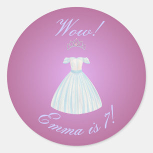 Prinzessinnenkleid & Tiara-Aufkleber Rosa & Blau-V Runder Aufkleber