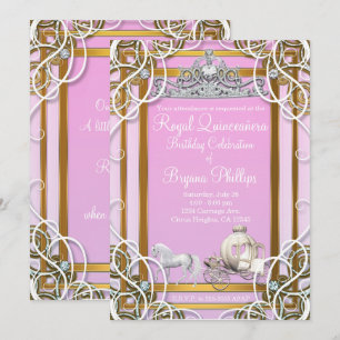 Prinzessinnenkrone aus Roségold & Kutsche Quinceañ Einladung
