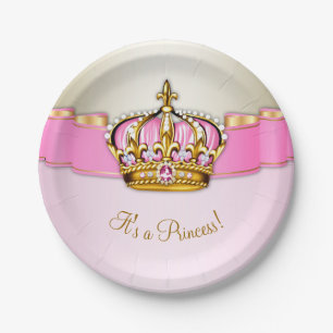 Prinzessinnenkrone Baby Shower Pink Gold Pappteller
