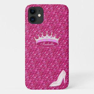 Prinzessinnenkrone & Kristallschuh auf rosa Glitte Case-Mate iPhone Hülle